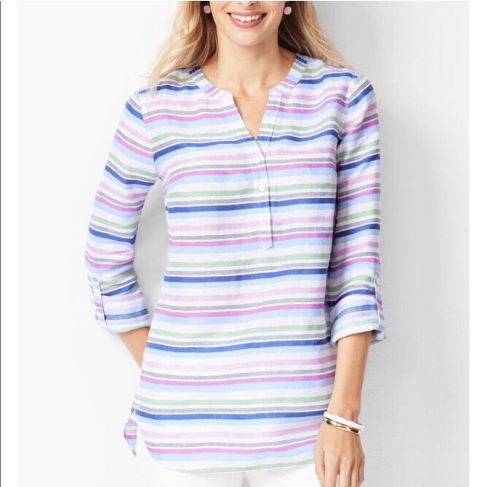 Talbots camp linen striped shirt - size XS - multicolored